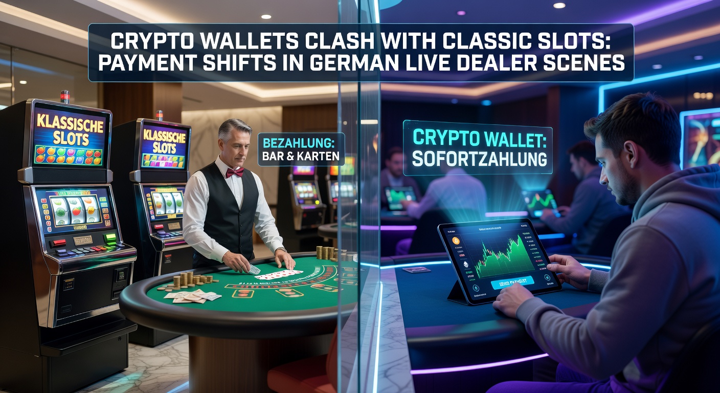 Darstellung von Live-Dealer-Roulette mit Krypto-Wallet-Integration und Classic-Slot-Symbolen im Kontrast