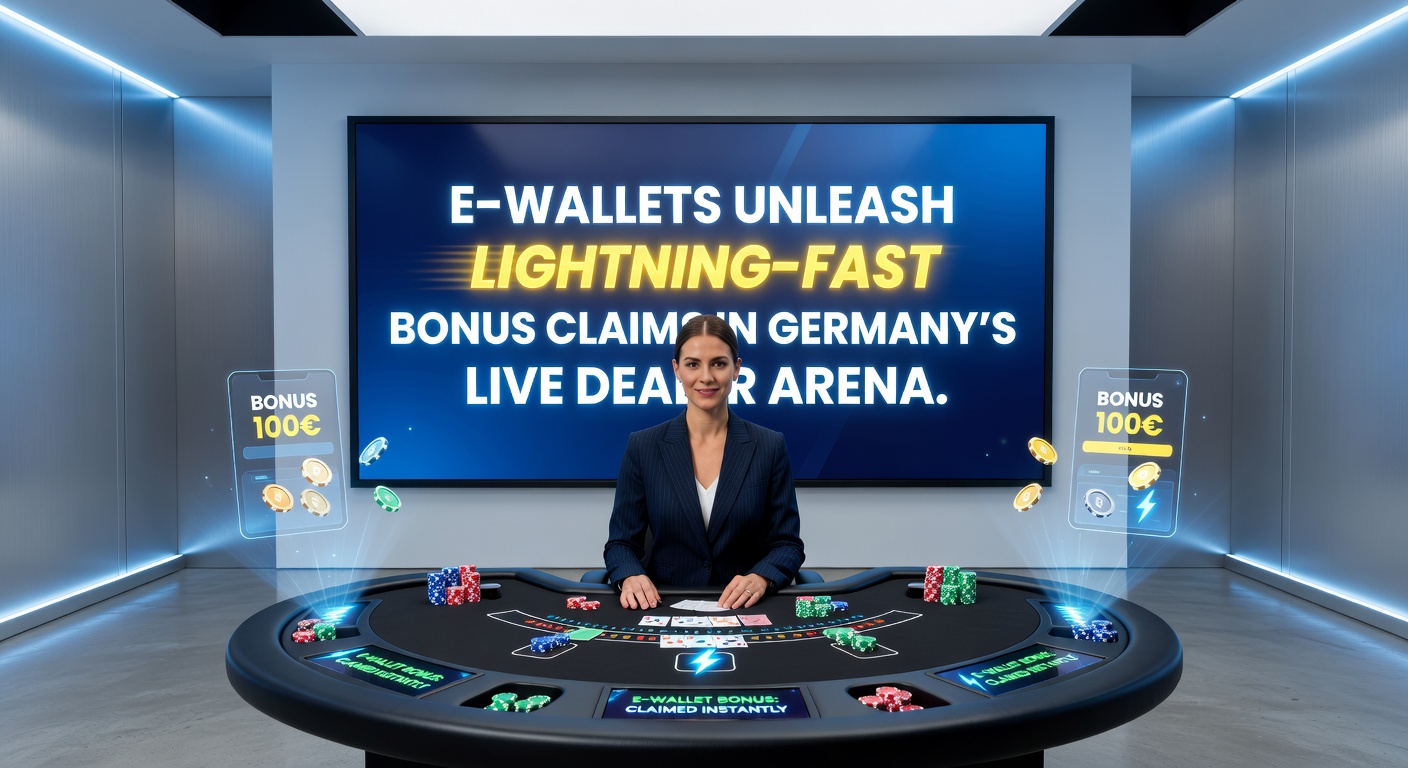 Grafik zeigt E-Wallet-Transaktionen mit Live-Dealer-Tischen und Blitzsymbolen für schnelle Bonus-Aktivierungen