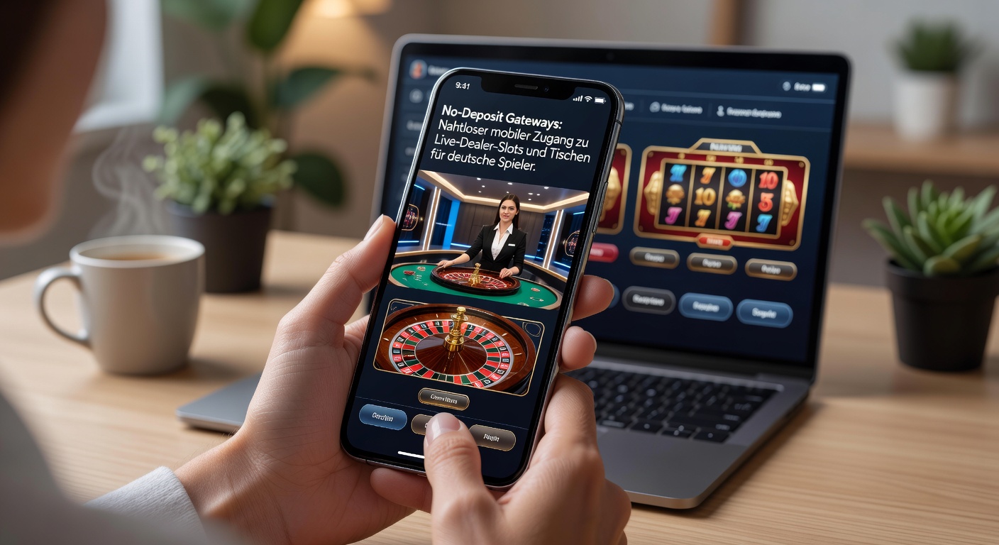 Smartphone zeigt Live-Dealer-Slot mit No-Deposit-Zugang für deutsche Spieler