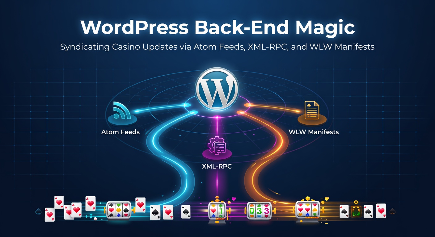 Darstellung eines WordPress-Dashboards mit Feed-Symbolen und Syndizierungs-Icons für Casino-Updates